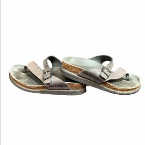MEPHISTO GREY LEATHER DOUBLE STRAP SLIDE IN FLAT SANDAL 36